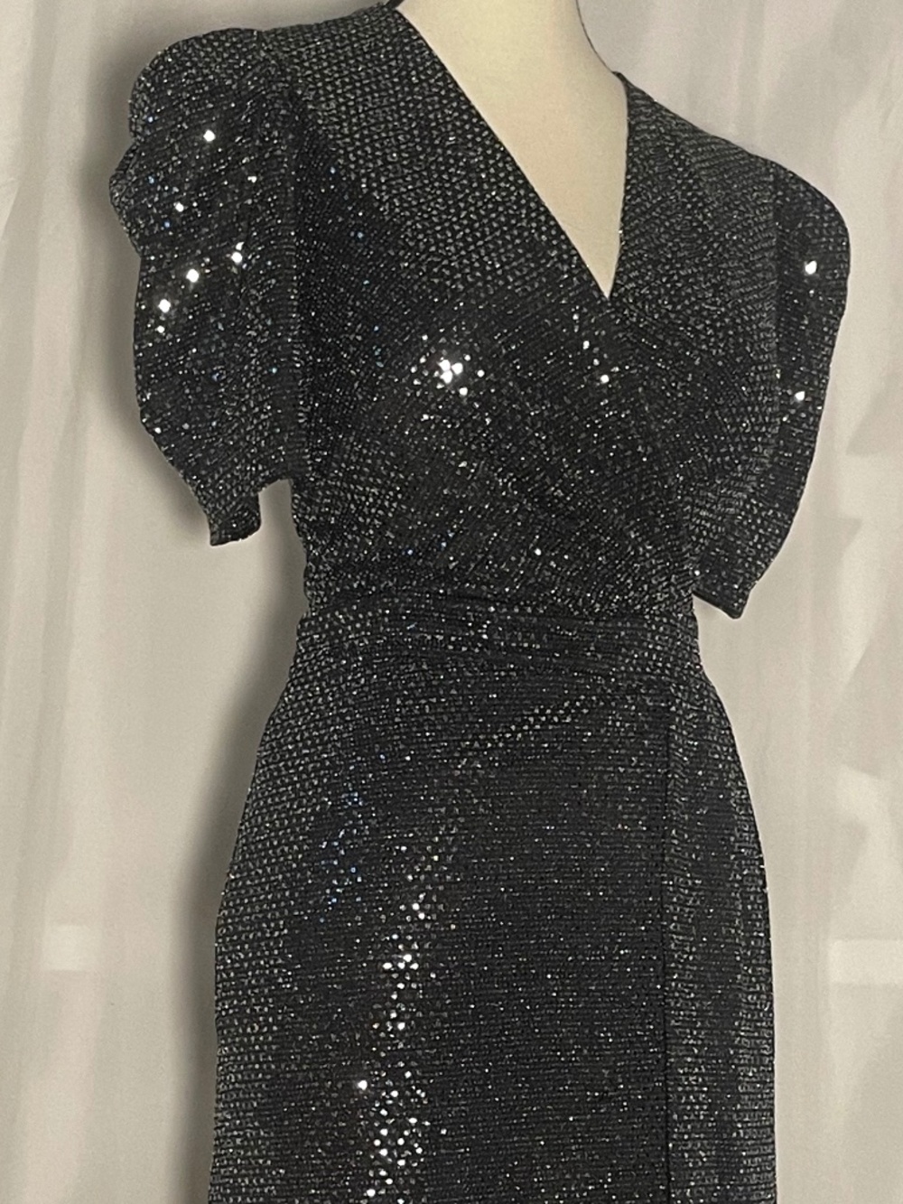 "Love is Everywhere", Black and Silver Sequin Wrap style Dress